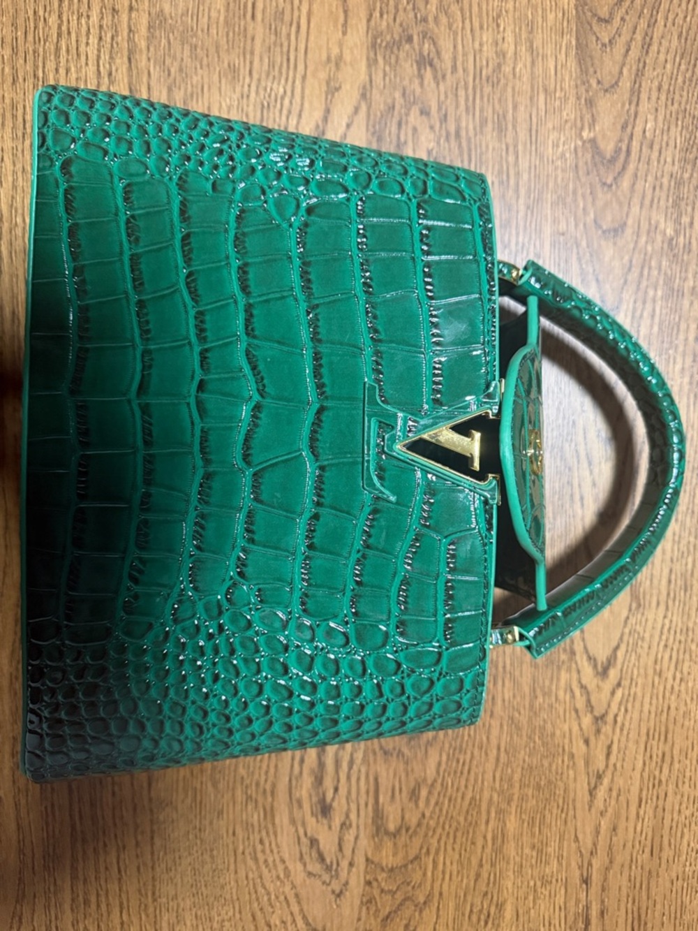 Green Croc-Embossed Top-Handle Women’s Bag